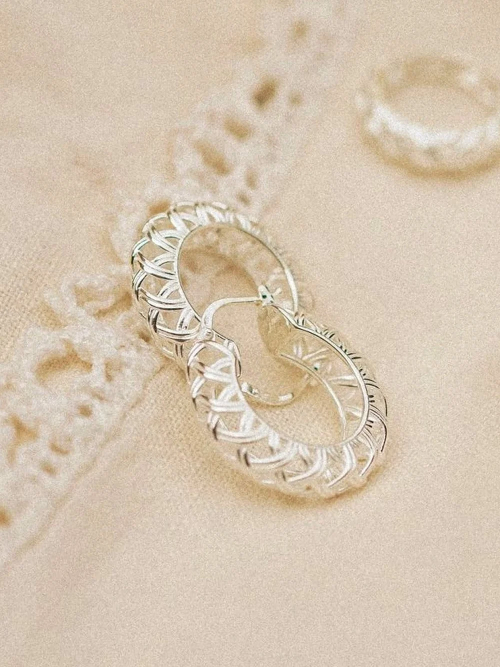 Daisy London Shrimps Woven Maxi Hoop Earrings Sterling Silver, view 3