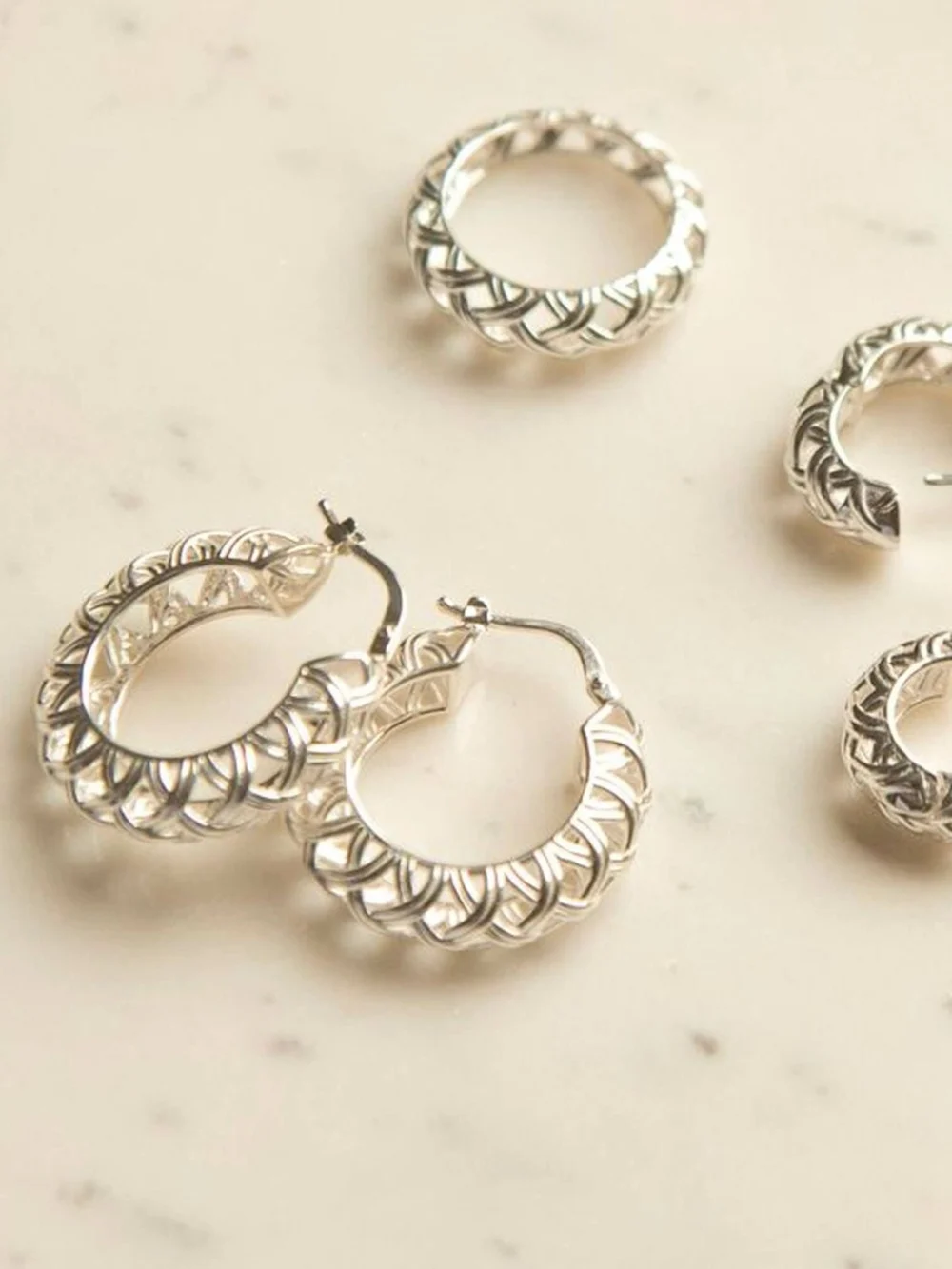 Daisy London Shrimps Woven Maxi Hoop Earrings Sterling Silver, view 4