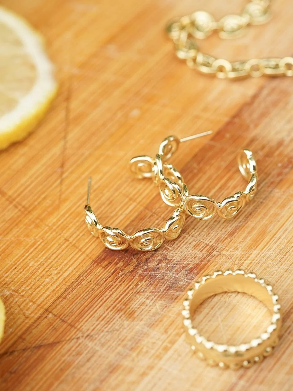 Daisy London Spiral Hoop Earrings 18ct Gold Plate, view 3
