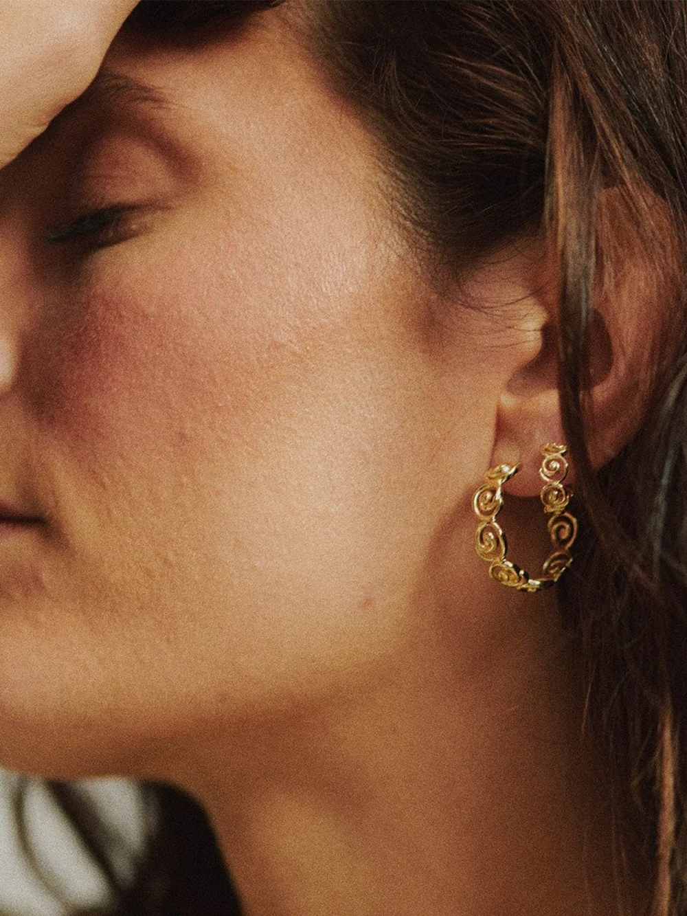 Daisy London Spiral Hoop Earrings 18ct Gold Plate, view 4