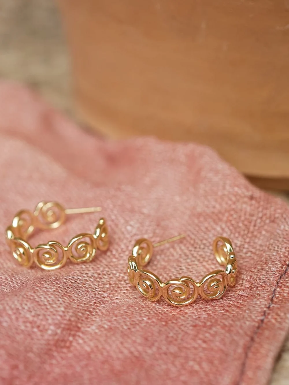 Daisy London Spiral Hoop Earrings 18ct Gold Plate, view 5