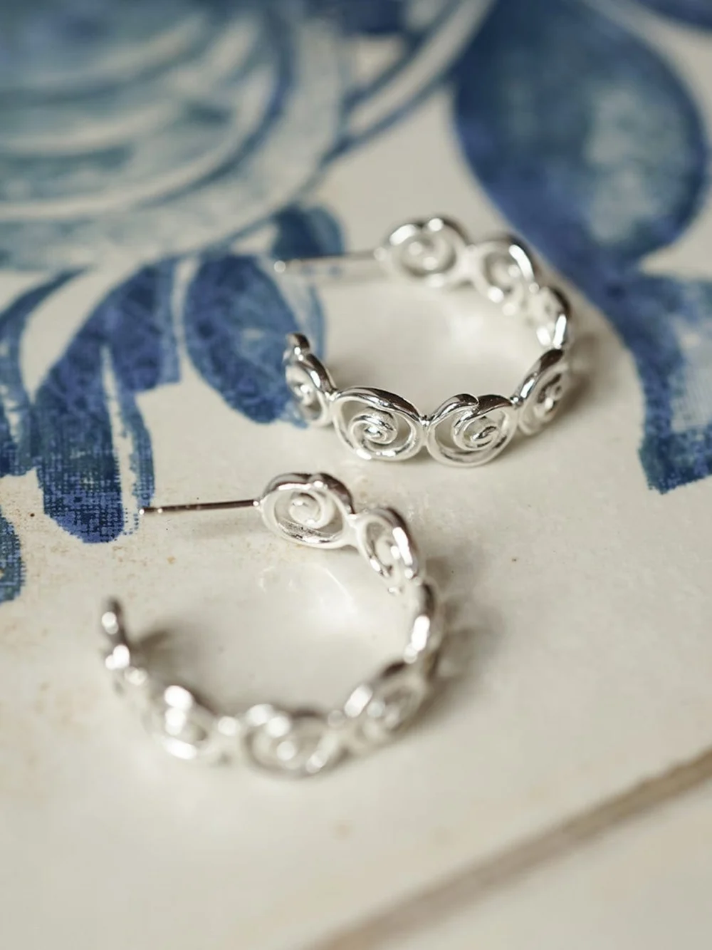 Daisy London Spiral Hoop Earrings Sterling Silver, view 2