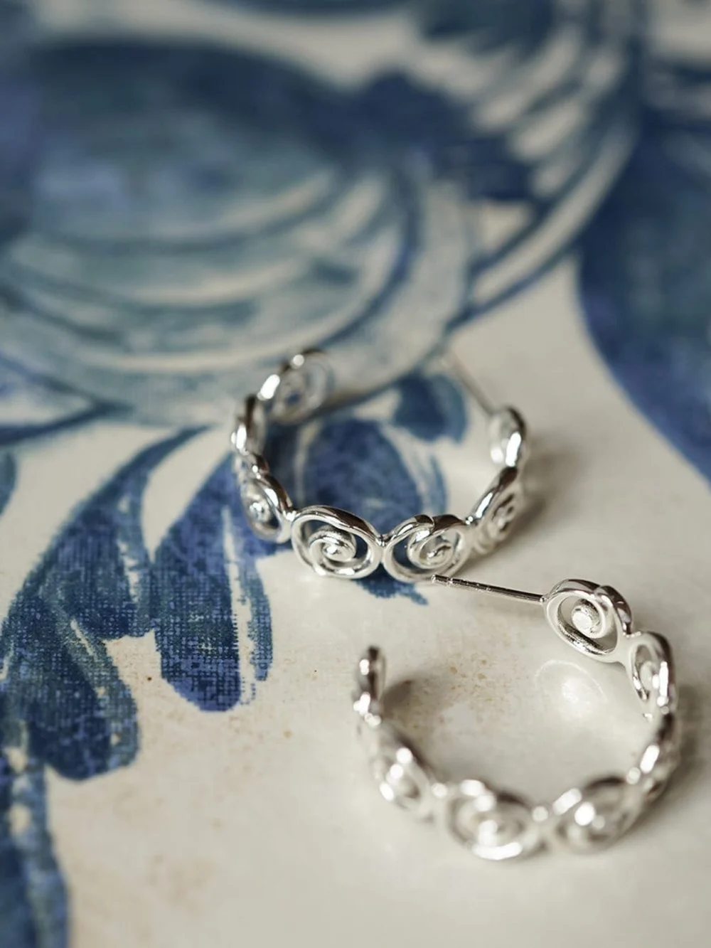 Daisy London Spiral Hoop Earrings Sterling Silver, view 5