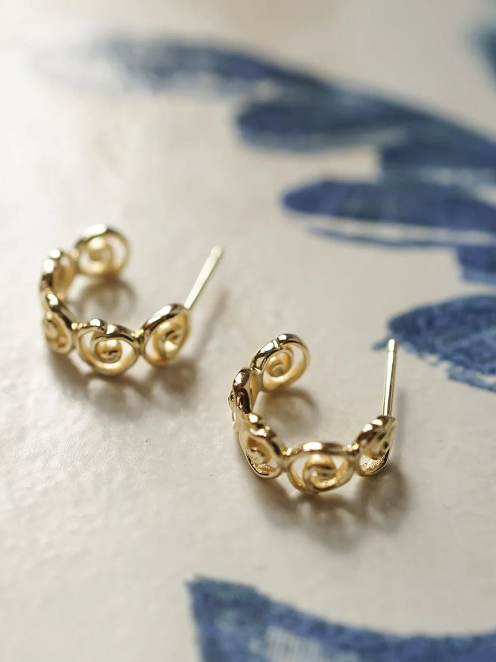 Daisy London Spiral Mini Hoop Earrings 18ct Gold Plate, view 2
