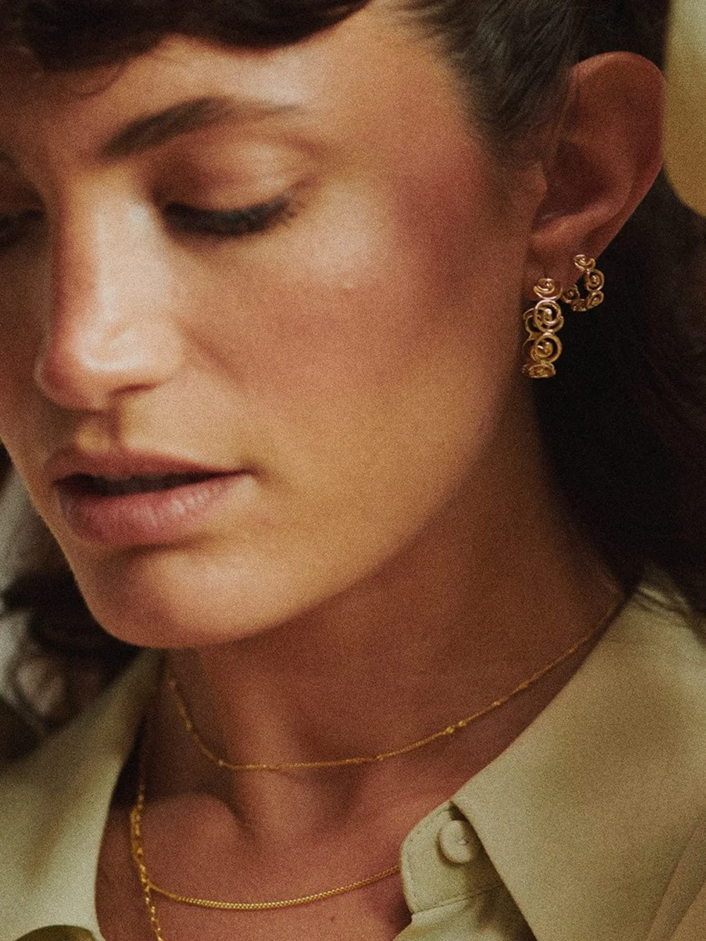 Daisy London Spiral Mini Hoop Earrings 18ct Gold Plate, view 3