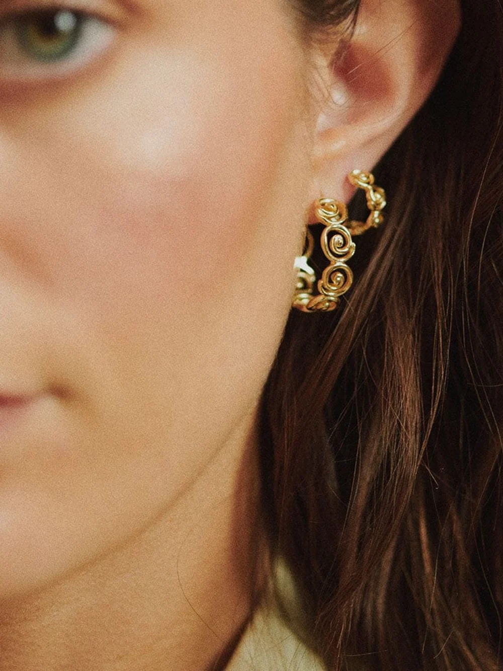 Daisy London Spiral Mini Hoop Earrings 18ct Gold Plate, view 4