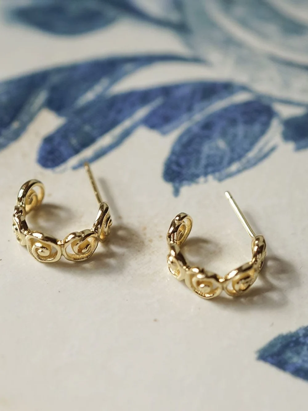 Daisy London Spiral Mini Hoop Earrings 18ct Gold Plate, view 5