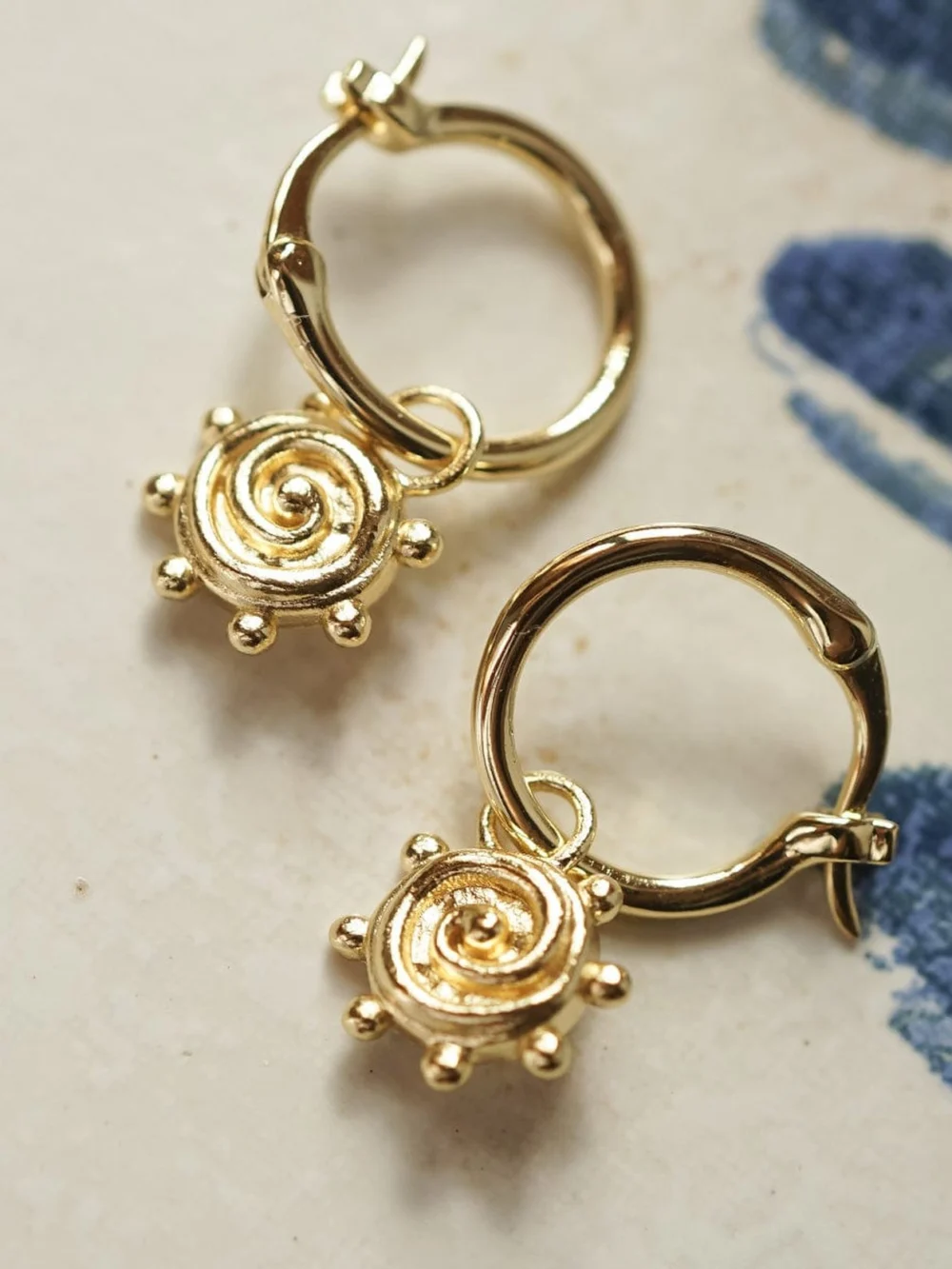 Daisy London Spiral Sun Charm Earrings 18ct Gold Plate, view 3