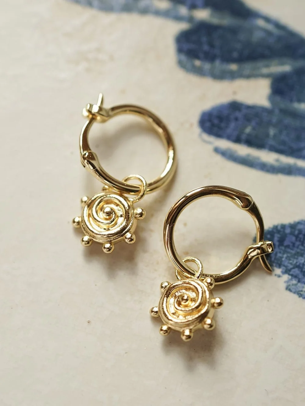 Daisy London Spiral Sun Charm Earrings 18ct Gold Plate, view 5