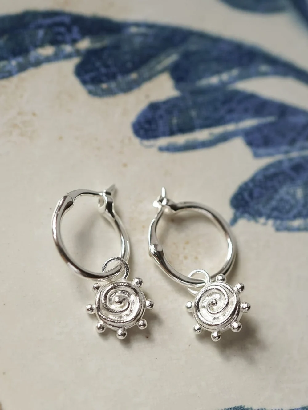 Daisy London Spiral Sun Charm Earrings Sterling Silver, view 3