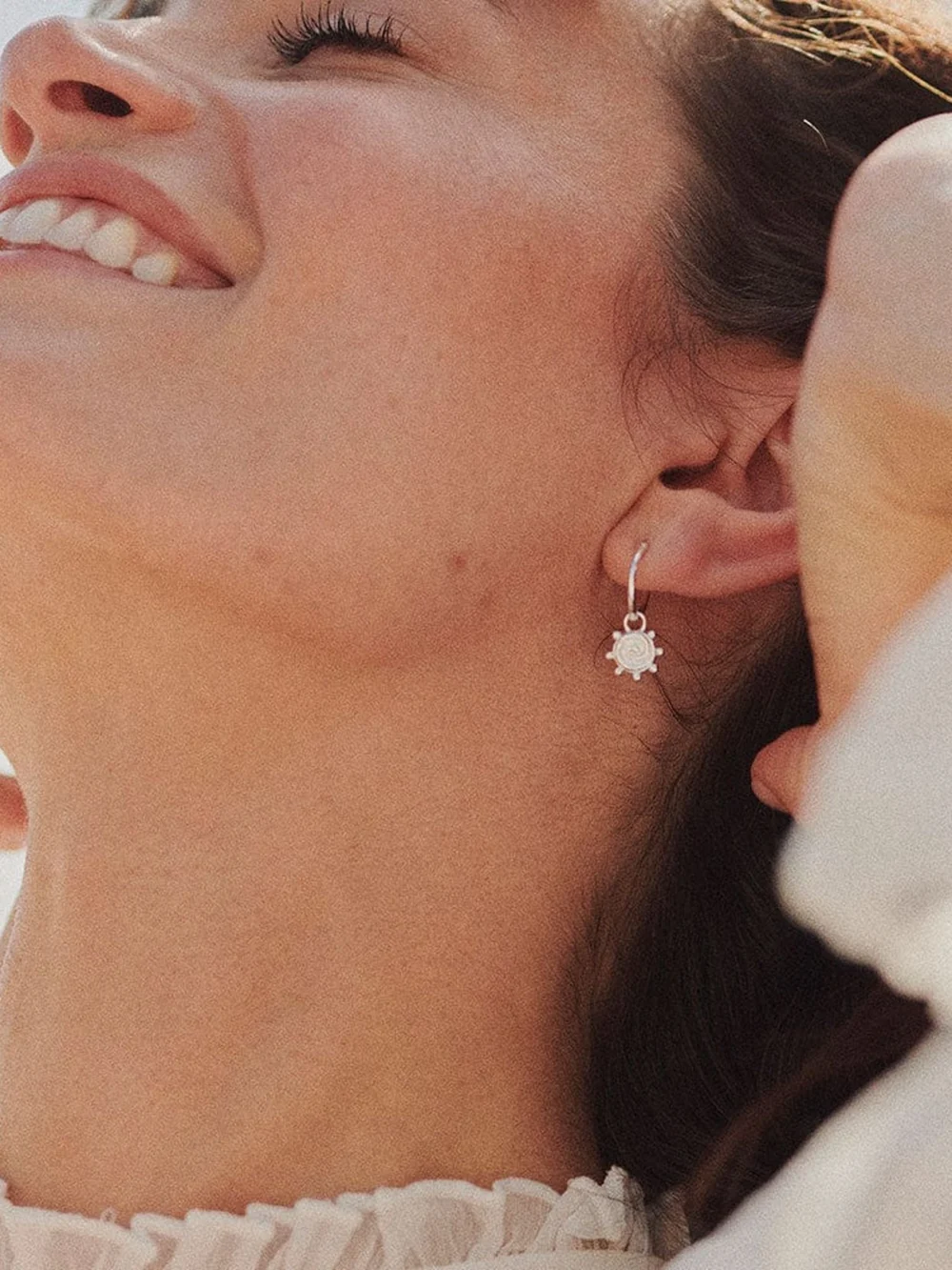 Daisy London Spiral Sun Charm Earrings Sterling Silver, view 4