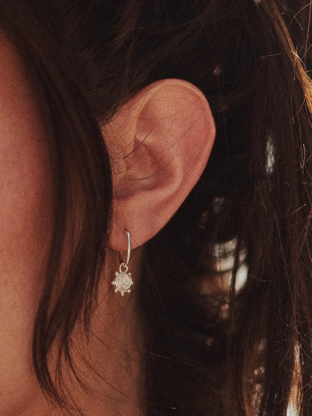 Daisy London Spiral Sun Charm Earrings Sterling Silver, view 5