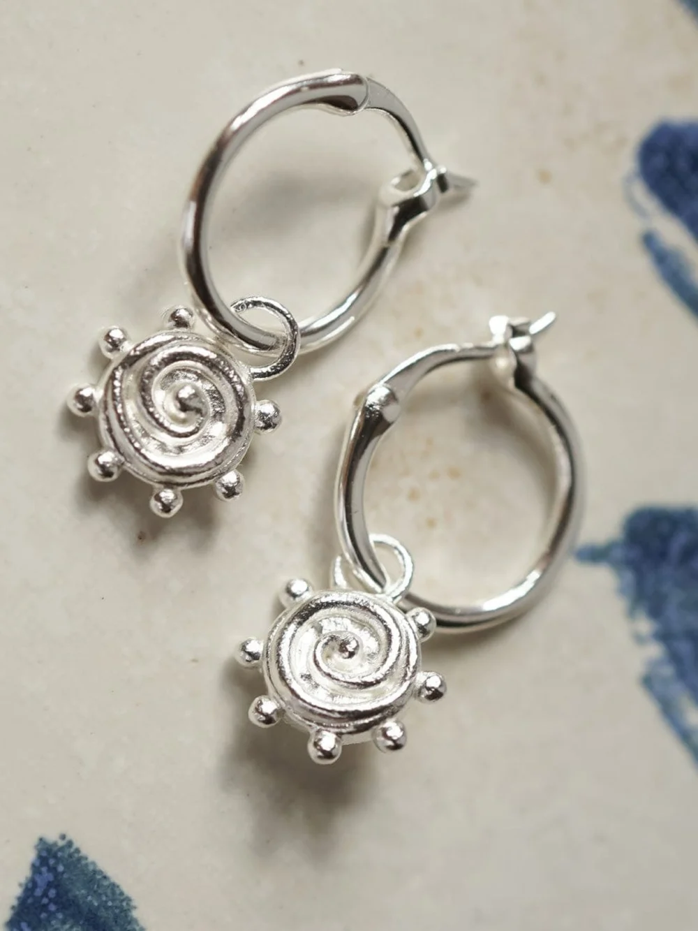 Daisy London Spiral Sun Charm Earrings Sterling Silver, view 6