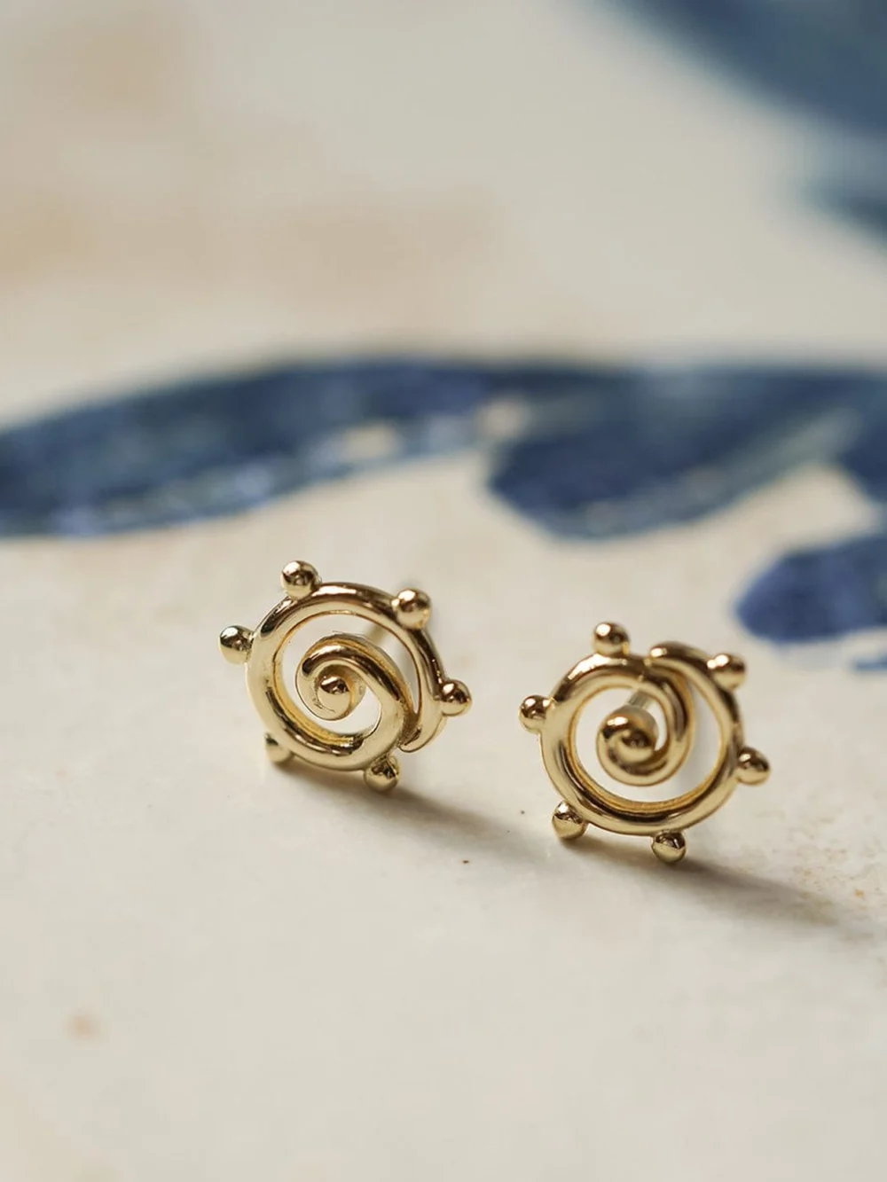 Daisy London Spiral Sun Mini Stud Earrings 18ct Gold Plate, view 2