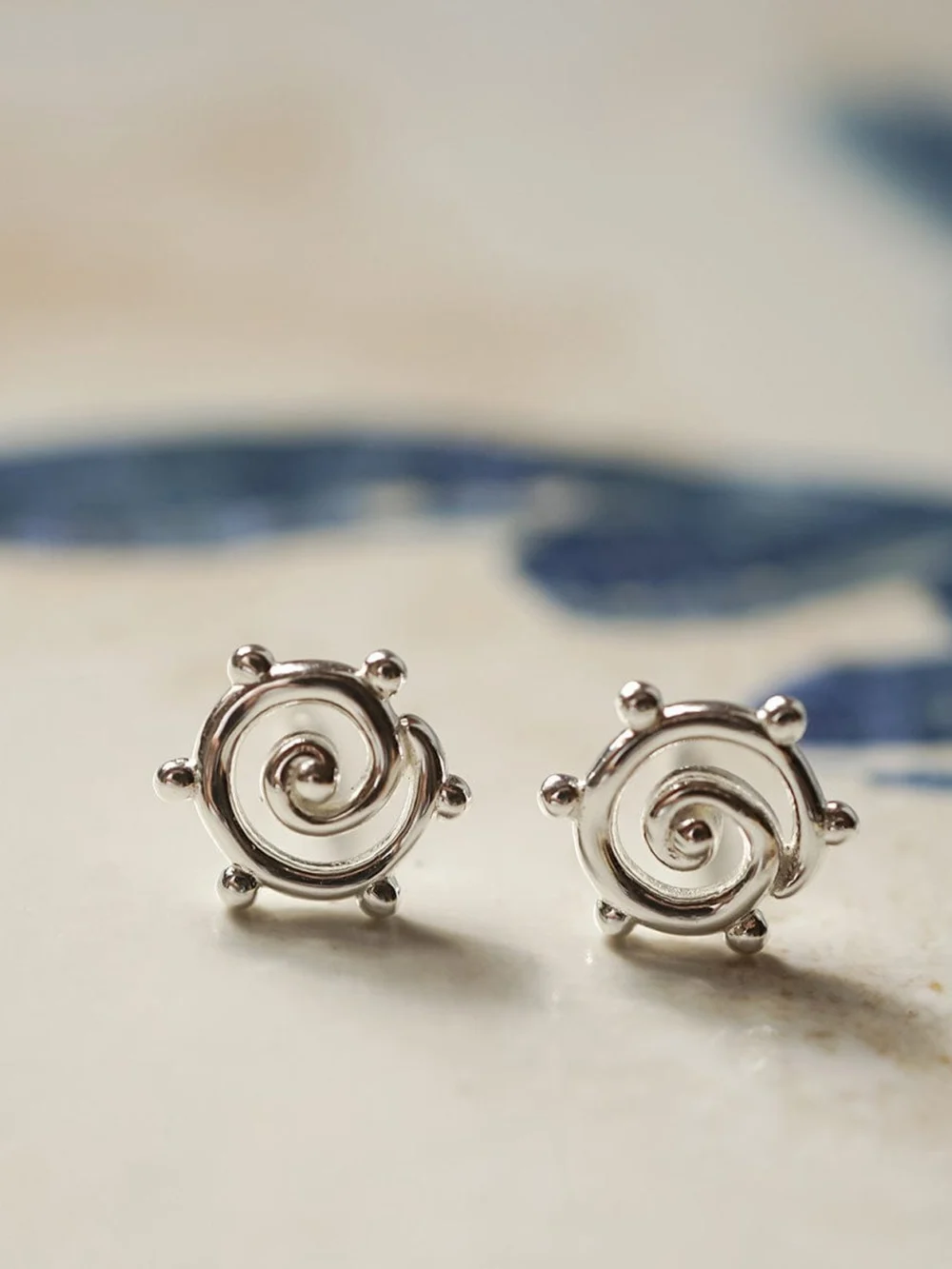 Daisy London Spiral Sun Mini Stud Earrings Sterling Silver, view 3