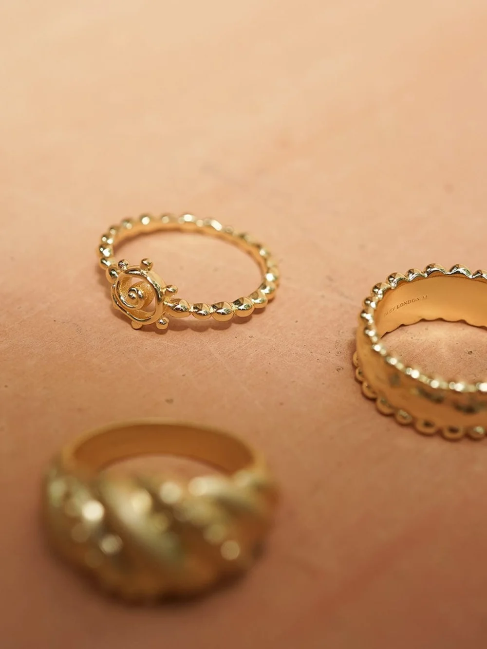 Daisy London Spiral Sun Stacking Ring 18ct Gold Plate, view 4
