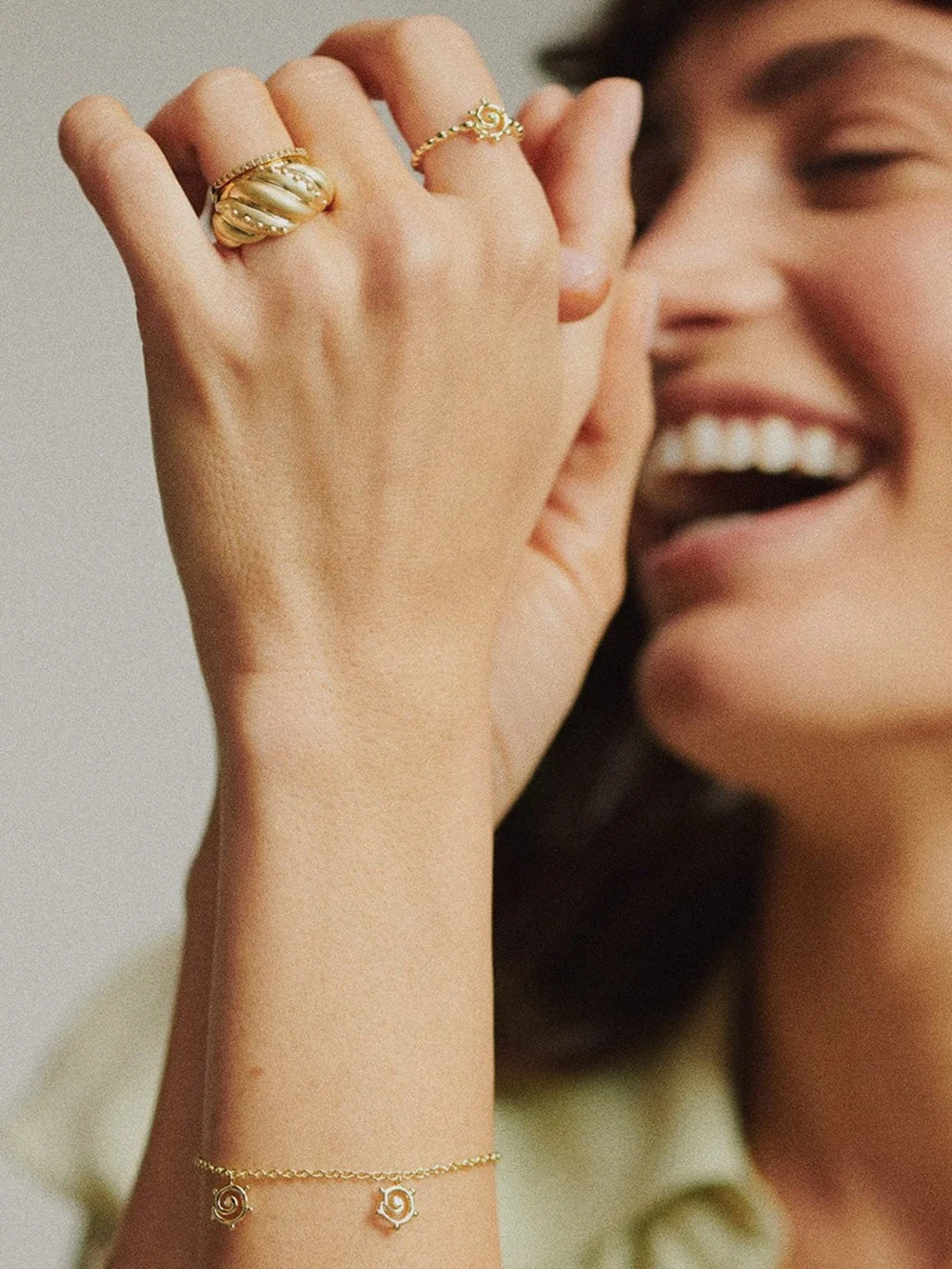 Daisy London Spiral Sun Stacking Ring 18ct Gold Plate, view 6