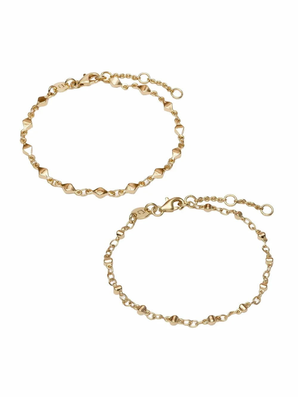 Daisy London Square Bead & Diamond Disc Chain Bracelet Stack 18ct Gold Plate