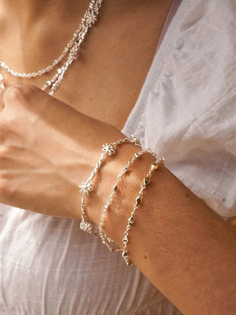 Daisy London Square Bead Chain Bracelet Silver Plate, view 4