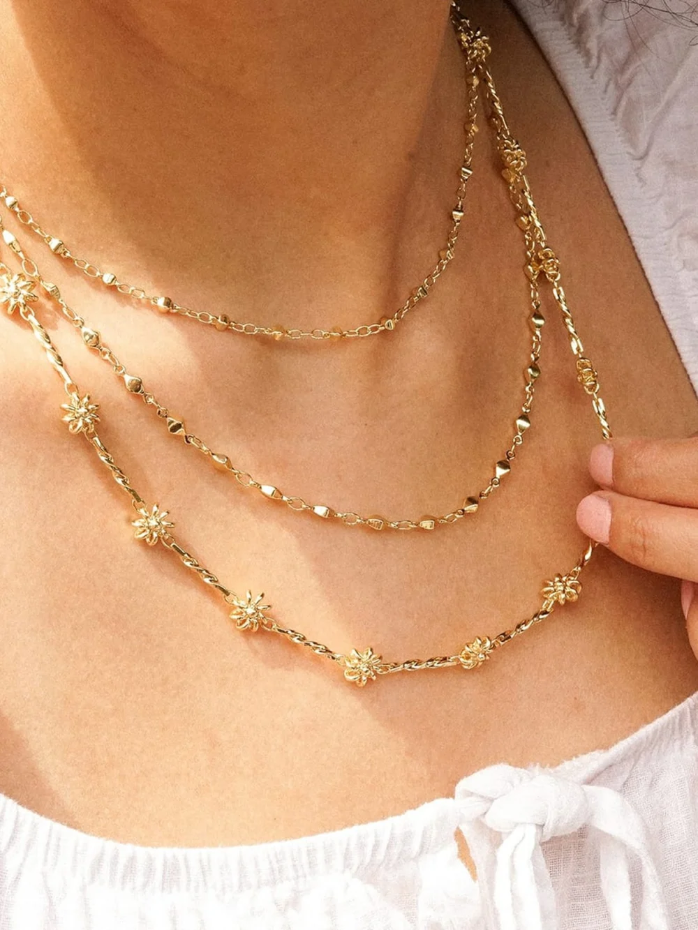 Daisy London Square Bead Chain Necklace 18ct Gold Plate, view 2
