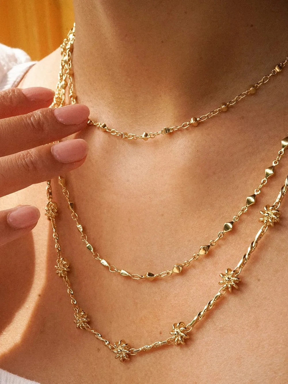 Daisy London Square Bead Chain Necklace 18ct Gold Plate, view 4