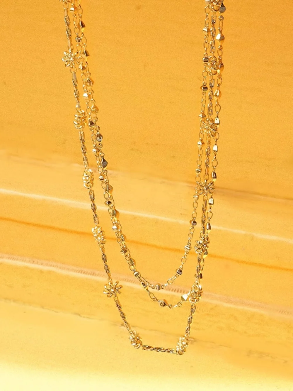 Daisy London Square Bead Chain Necklace 18ct Gold Plate, view 5