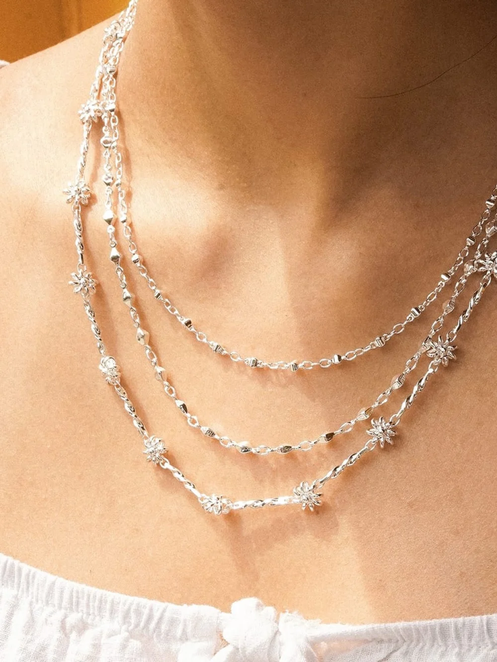 Daisy London Square Bead Chain Necklace Silver Plate, view 2