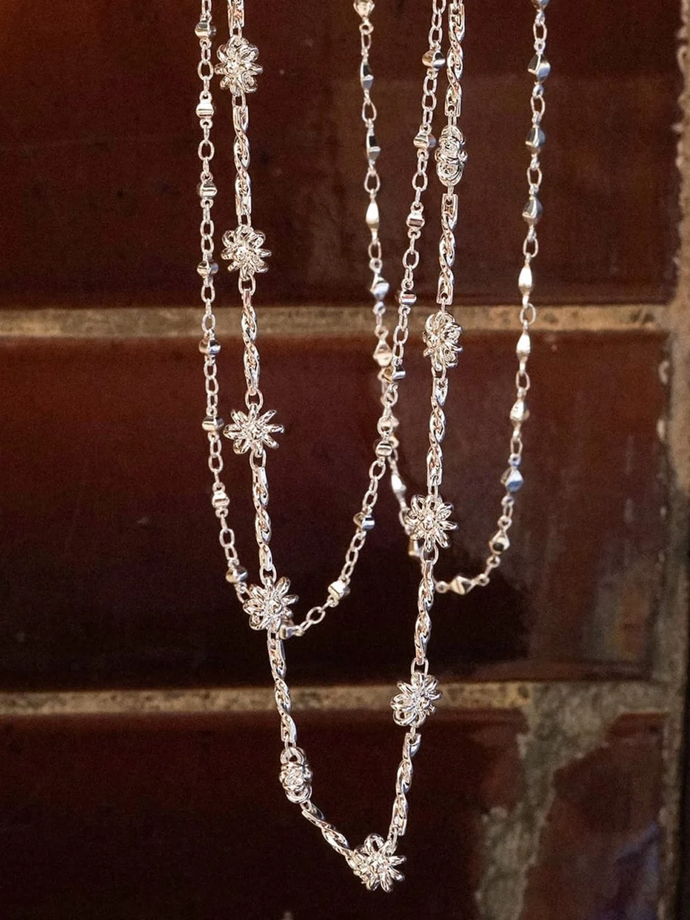 Daisy London Square Bead Chain Necklace Silver Plate, view 3
