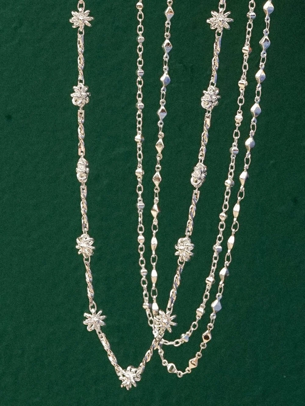 Daisy London Square Bead Chain Necklace Silver Plate, view 5