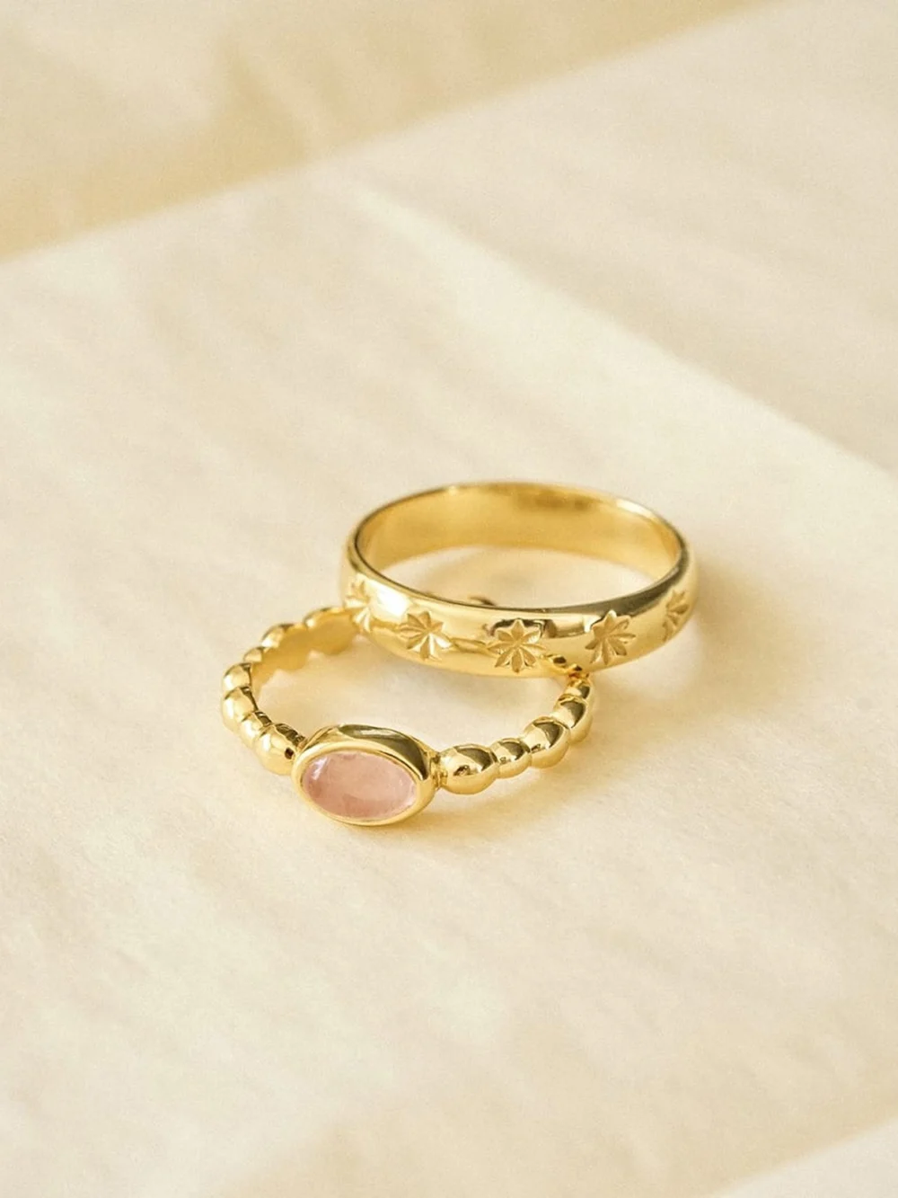 Daisy London Star Engraved Stacking Ring 18ct Gold Plate, view 3