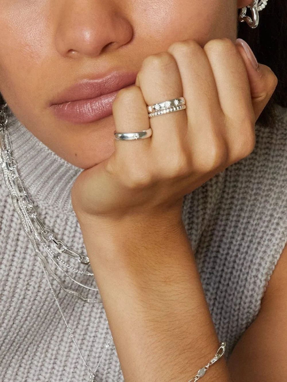 Daisy London Star Engraved Stacking Ring Sterling Silver, view 4