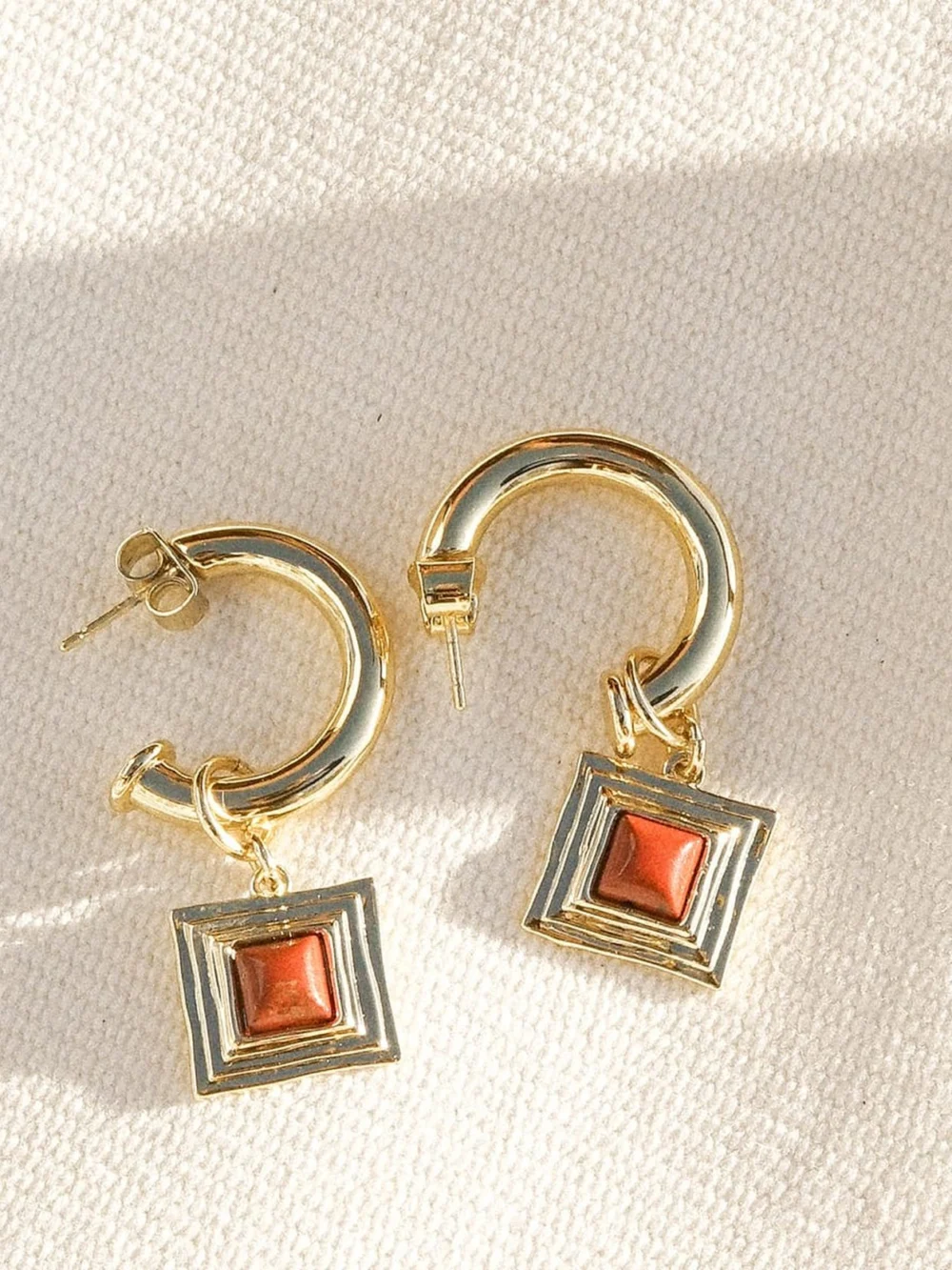Daisy London Strata Red Jasper Earrings & Necklace Set 18ct Gold Plate, view 5