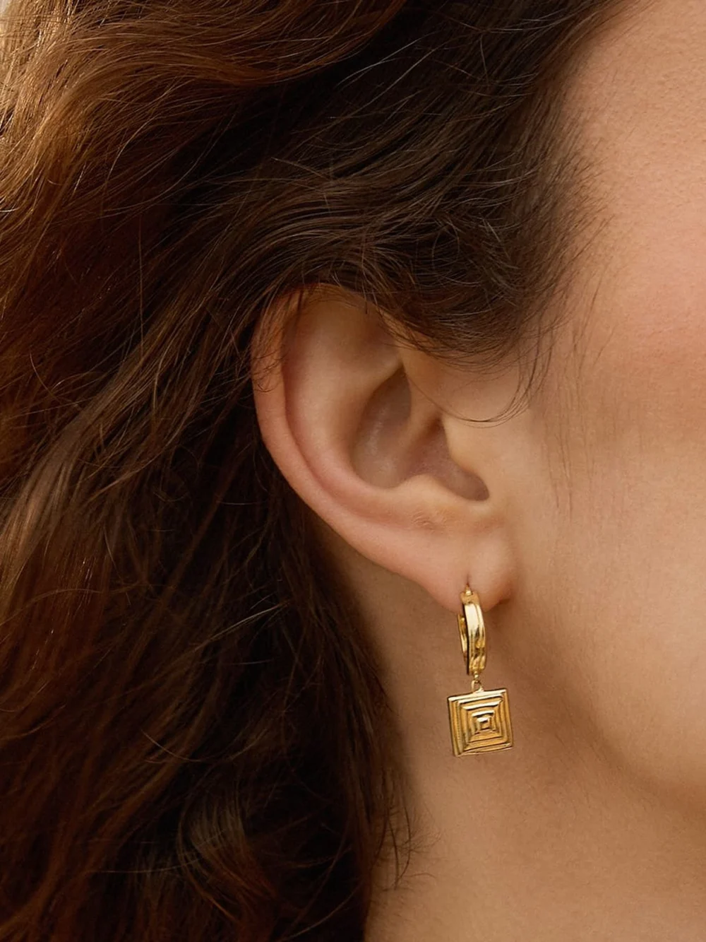 Daisy London Strata Square Drop Earrings 18ct Gold Plate, view 2
