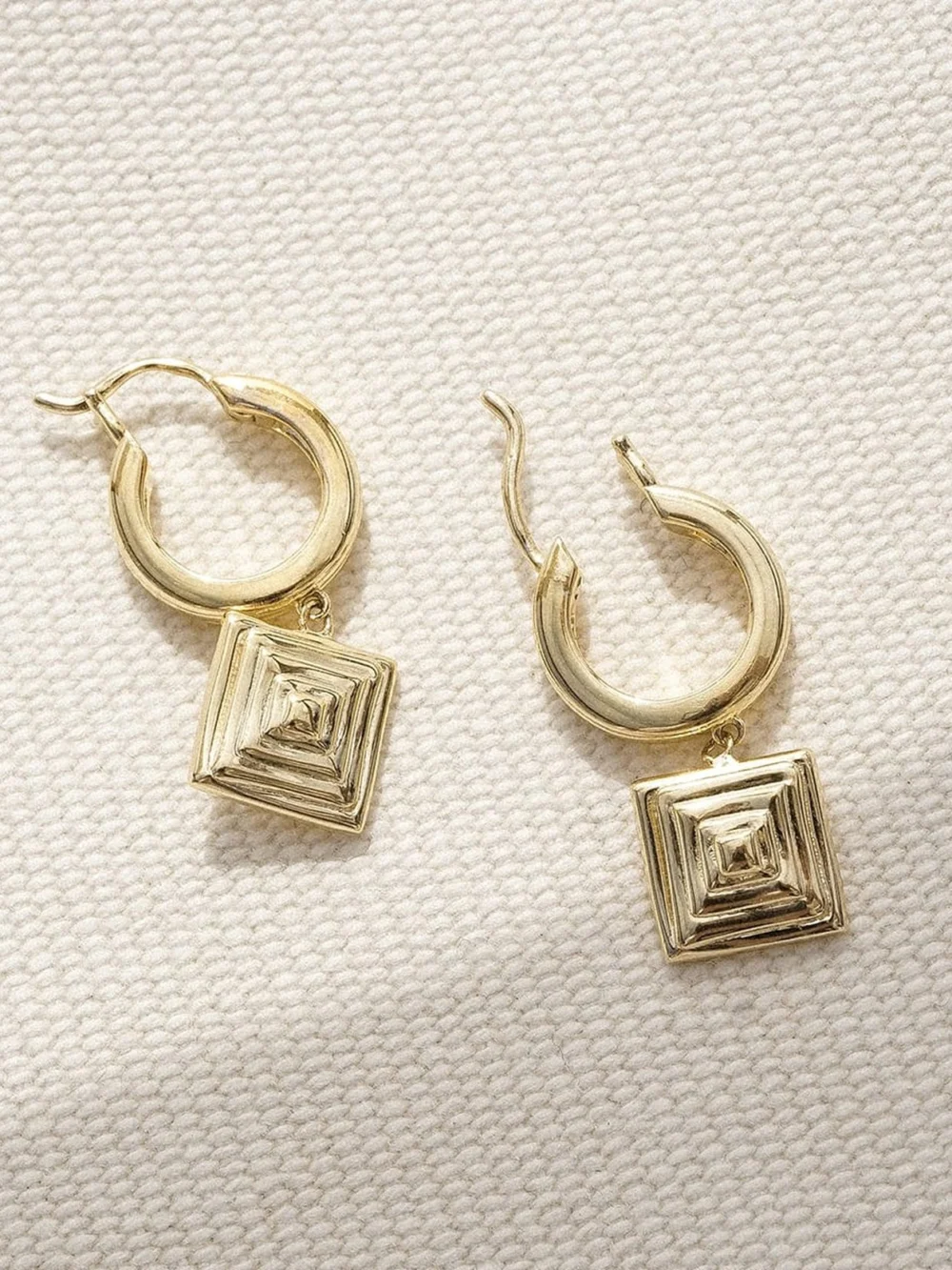 Daisy London Strata Square Drop Earrings 18ct Gold Plate, view 3