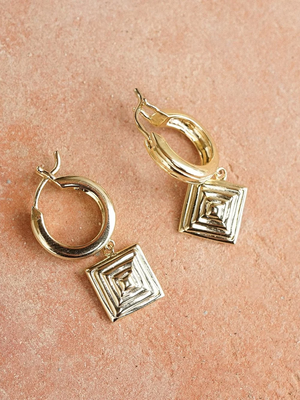 Daisy London Strata Square Drop Earrings 18ct Gold Plate, view 5