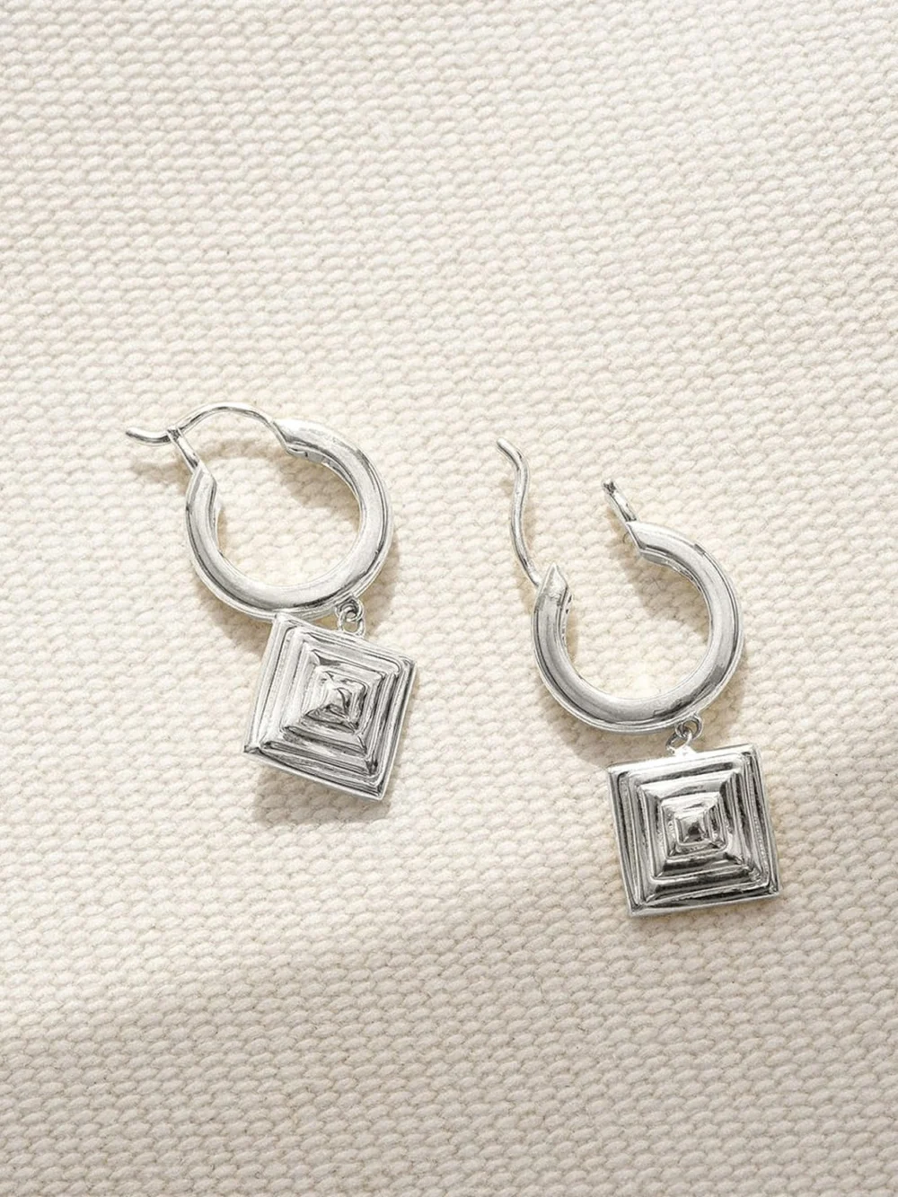 Daisy London Strata Square Drop Earrings Sterling Silver, view 3