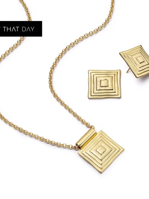 Daisy London Strata Square Earrings & Necklace Set 18ct Gold Plate