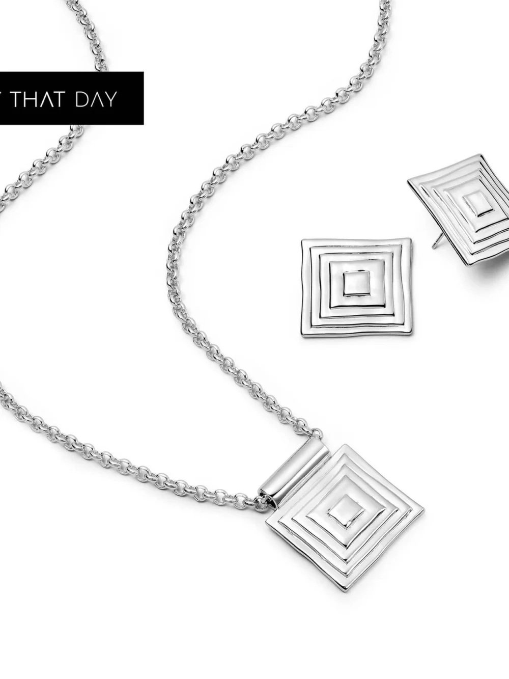 Daisy London Strata Square Earrings & Necklace Set Silver Plate