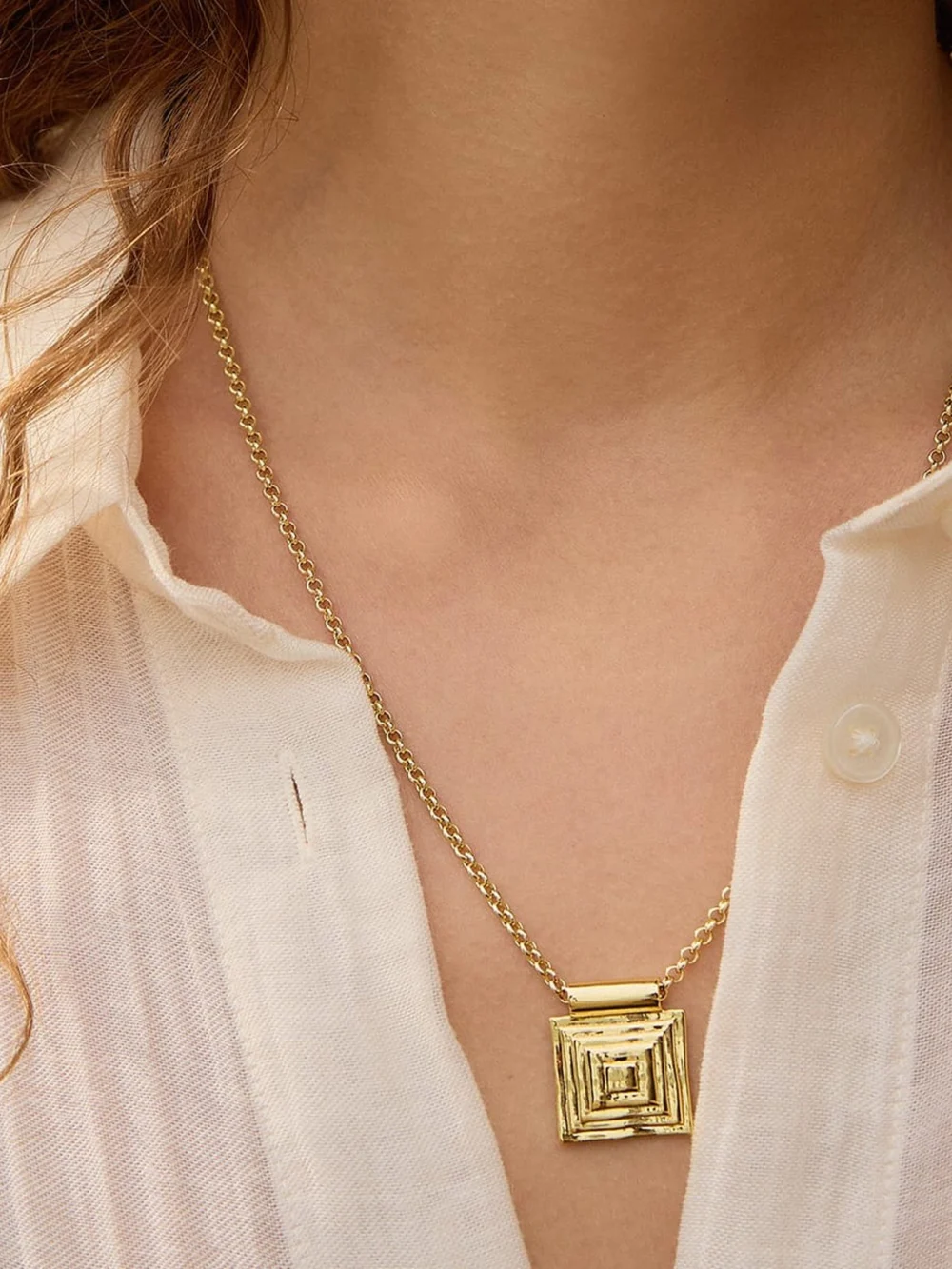 Daisy London Strata Square Pendant Necklace 18ct Gold Plate, view 2