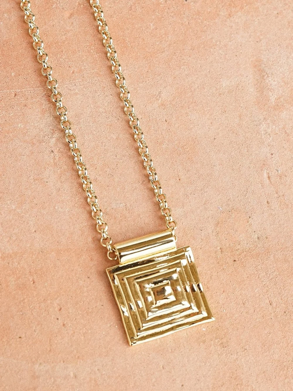 Daisy London Strata Square Pendant Necklace 18ct Gold Plate, view 5