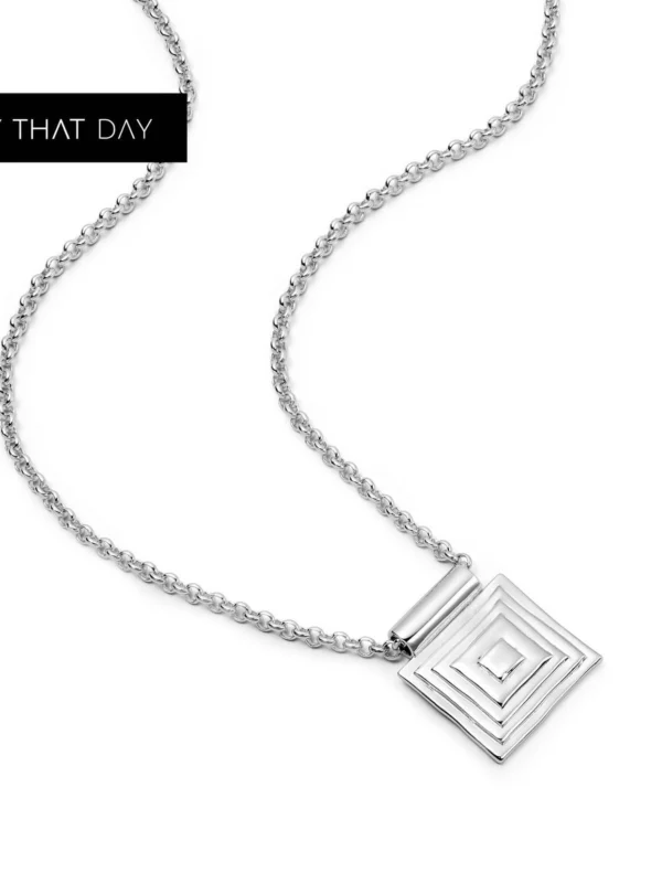 Daisy London Strata Square Pendant Necklace Silver Plate