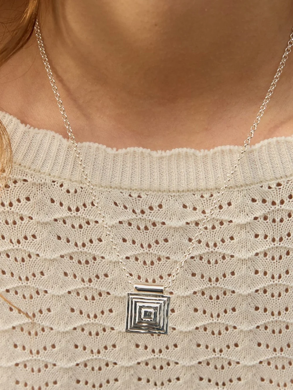 Daisy London Strata Square Pendant Necklace Silver Plate, view 2