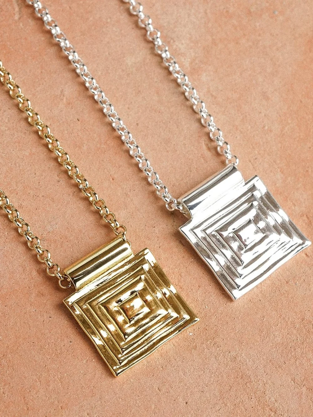 Daisy London Strata Square Pendant Necklace Silver Plate, view 4