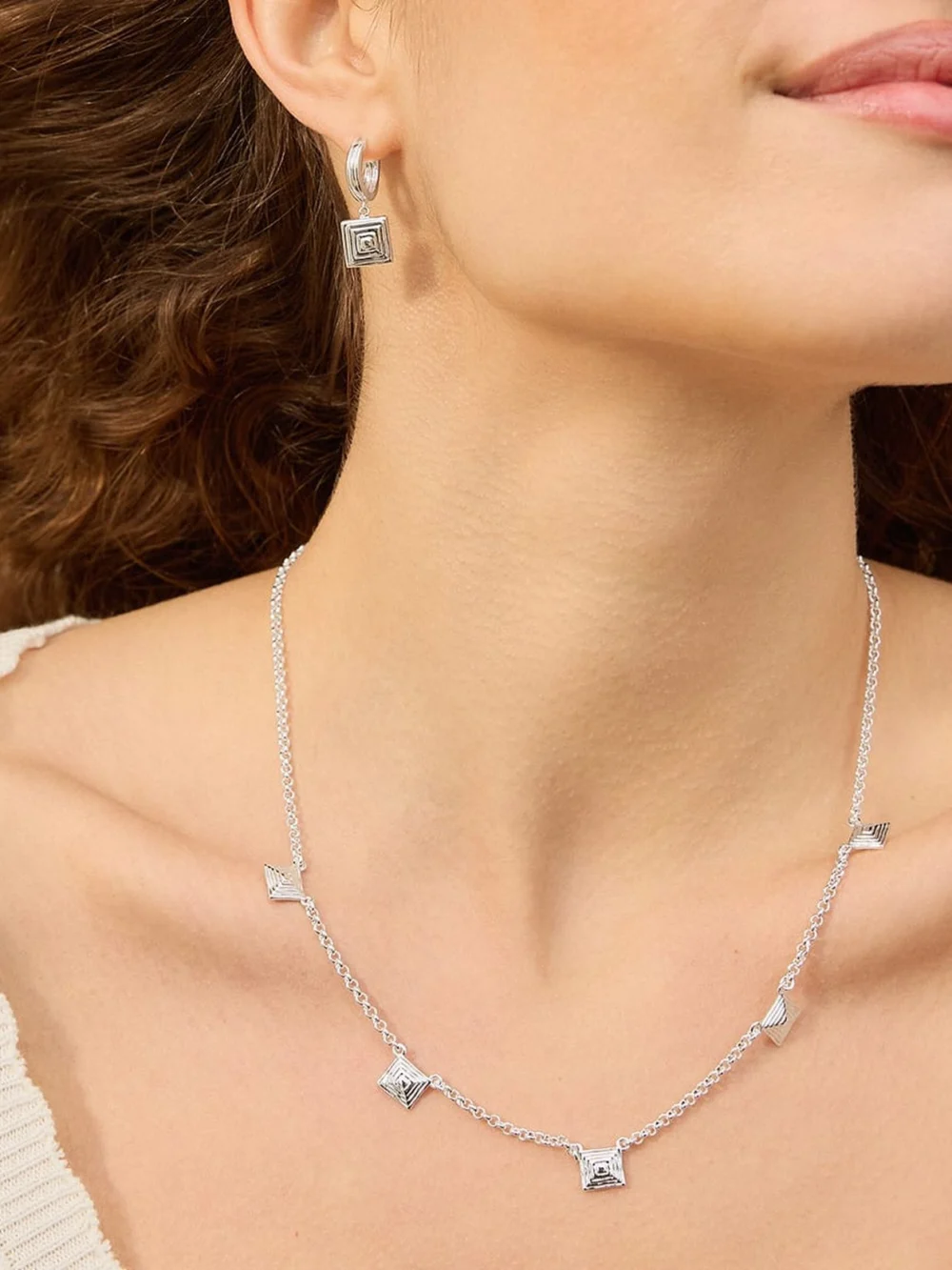 Daisy London Strata Station Necklace Silver Plate, view 2
