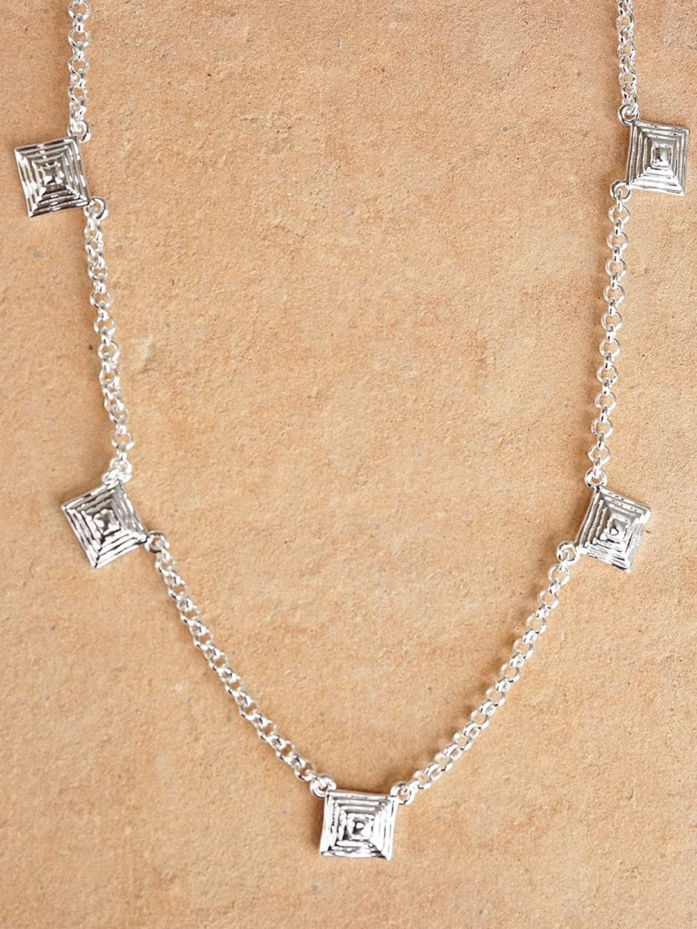 Daisy London Strata Station Necklace Silver Plate, view 3