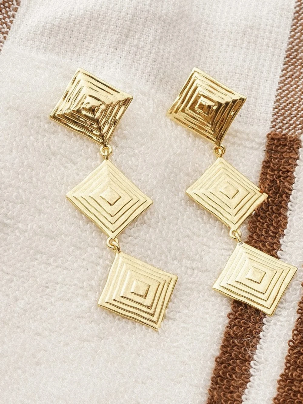 Daisy London Strata Triple Drop Earrings 18ct Gold Plate, view 3