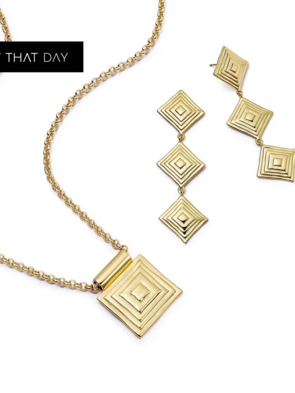 Daisy London Strata Triple Drop Earrings & Necklace Set 18ct Gold Plate