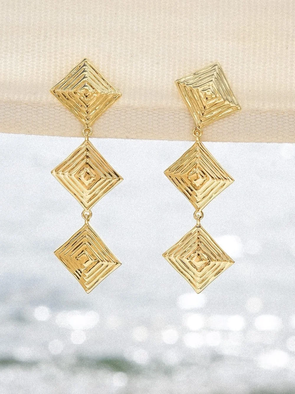 Daisy London Strata Triple Drop Earrings & Necklace Set 18ct Gold Plate, view 3