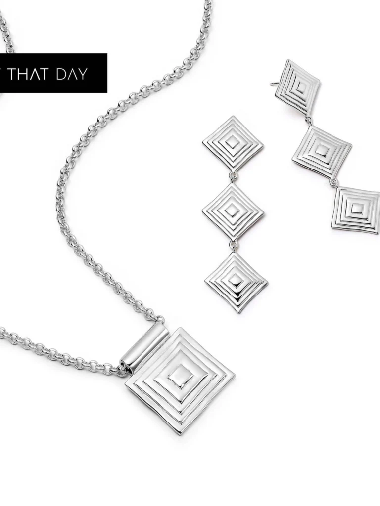 Daisy London Strata Triple Drop Earrings & Necklace Set Silver Plate