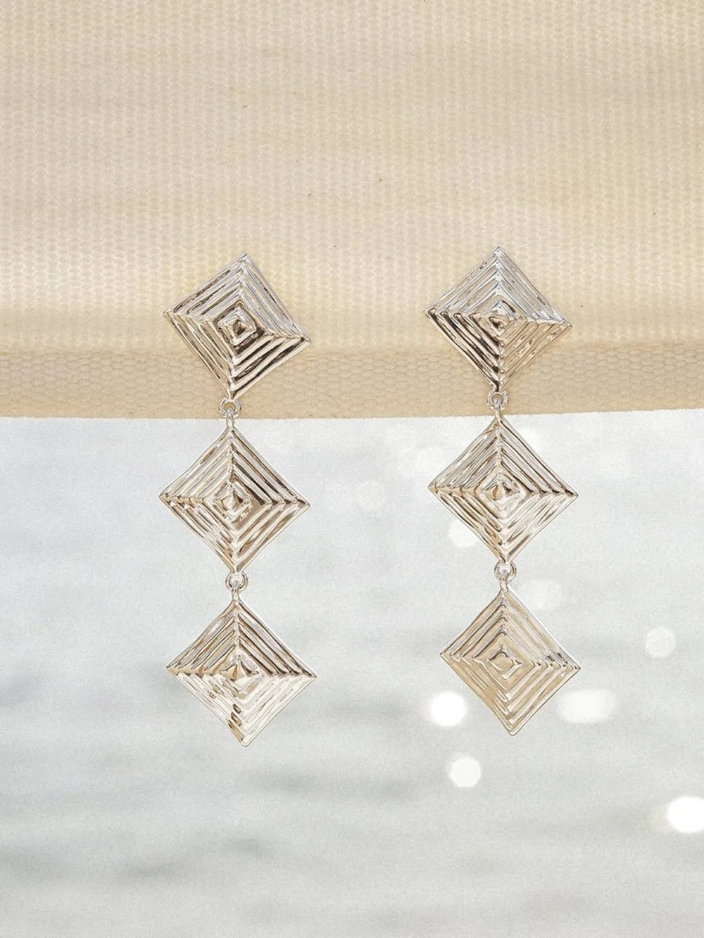 Daisy London Strata Triple Drop Earrings Silver Plate, view 3
